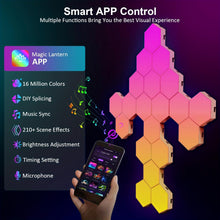 Load image into Gallery viewer, ODISTAR Hexagon Wall Light Panels (8 Pack)- Smart APP RGB Hexagonal LED Modular Lights with Remote Control,Music Sync Features for Gaming Rooms,Living Rooms, Bedrooms, DIY Enthusiasts and Gift Options