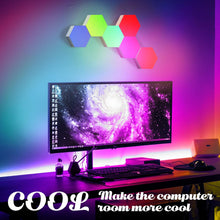 Load image into Gallery viewer, ODISTAR Hexagon Wall Light Panels (8 Pack)- Smart APP RGB Hexagonal LED Modular Lights with Remote Control,Music Sync Features for Gaming Rooms,Living Rooms, Bedrooms, DIY Enthusiasts and Gift Options
