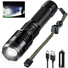 Load image into Gallery viewer, YXQUA XHP70 12000 Lumen Flashlight, Super Bright USB Rechargeable Flashlight, Powerful LED Flashlight with High Lumen, 5 Modes for Emergency, Hiking, with Holster
