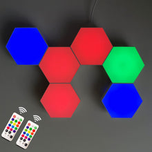 Load image into Gallery viewer, Hexagonal Wall Light Modular Touch Sensitive Lights Creative Geometry Assembly LED Hexagon Lights Suitable for Iving Room,Bedrooms ,DIY Lovers, Gifts (6 Pack)
