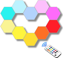Load image into Gallery viewer, Hexagonal Wall Light Modular Touch Sensitive Lights Creative Geometry Assembly LED Hexagon Lights Suitable for Iving Room,Bedrooms ,DIY Lovers, Gifts (10 Pack)
