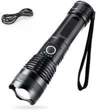 Load image into Gallery viewer, 10000 Lumen Rechargeable Tactical Flashlight, Bright Flashlight with 5 Modes, Waterproof, Zoomable, XHP50 LED for Hiking Hunting Camping Emergency Outdoor Sport
