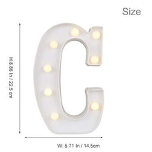 Load image into Gallery viewer, ODISTAR LED Light Up Marquee Letters, Battery Powered Sign Letter 26 Alphabet with Lights for Wedding Engagement Birthday Party Table Decoration bar Christmas Night Home,9’’, White(C)
