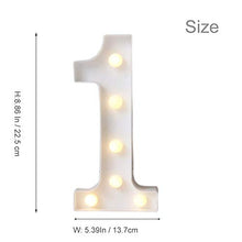 Load image into Gallery viewer, ODISTAR LED Light Up Marquee Letters, Battery Powered Sign Letter 26 Alphabet with Lights for Wedding Engagement Birthday Party Table Decoration bar Christmas Night Home,9’’, White(1)
