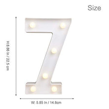 Load image into Gallery viewer, ODISTAR LED Light Up Marquee Letters, Battery Powered Sign Letter 26 Alphabet with Lights for Wedding Engagement Birthday Party Table Decoration bar Christmas Night Home,9’’, White(7)
