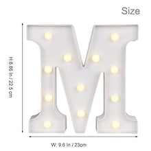 Load image into Gallery viewer, ODISTAR LED Light Up Marquee Letters, Battery Powered Sign Letter 26 Alphabet with Lights for Wedding Engagement Birthday Party Table Decoration bar Christmas Night Home,9’’, White (M)
