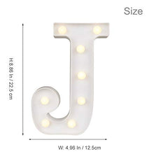 Load image into Gallery viewer, ODISTAR LED Light Up Marquee Letters, Battery Powered Sign Letter 26 Alphabet with Lights for Wedding Engagement Birthday Party Table Decoration bar Christmas Night Home,9’’, White (J)
