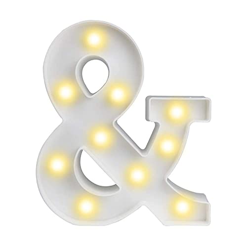ODISTAR LED Light Up Marquee Letters, Battery Powered Sign Letter 26 Alphabet with Lights for Wedding Engagement Birthday Party Table Decoration bar Christmas Night Home,9’’, White (&)