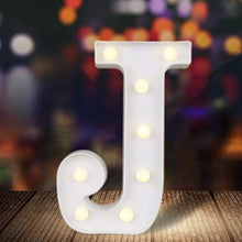 Load image into Gallery viewer, ODISTAR LED Light Up Marquee Letters, Battery Powered Sign Letter 26 Alphabet with Lights for Wedding Engagement Birthday Party Table Decoration bar Christmas Night Home,9’’, White (J)
