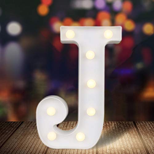 ODISTAR LED Light Up Marquee Letters, Battery Powered Sign Letter 26 Alphabet with Lights for Wedding Engagement Birthday Party Table Decoration bar Christmas Night Home,9’’, White (J)