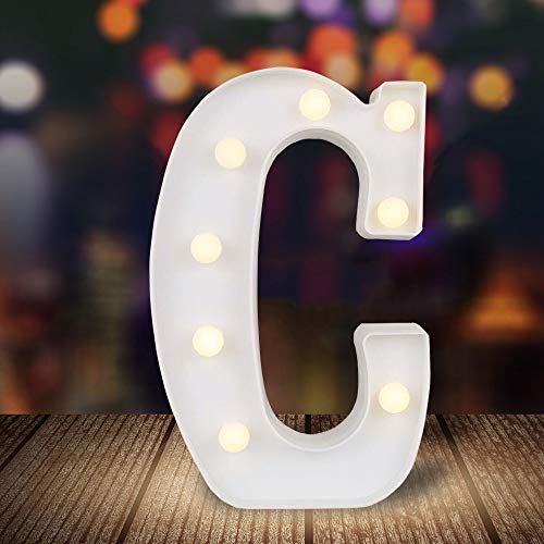 ODISTAR LED Light Up Marquee Letters, Battery Powered Sign Letter 26 Alphabet with Lights for Wedding Engagement Birthday Party Table Decoration bar Christmas Night Home,9’’, White(C)