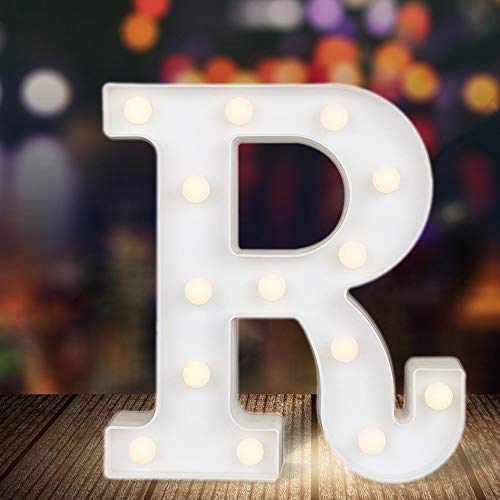 ODISTAR LED Light Up Marquee Letters, Battery Powered Sign Letter 26 Alphabet with Lights for Wedding Engagement Birthday Party Table Decoration bar Christmas Night Home,9’’, White (R)