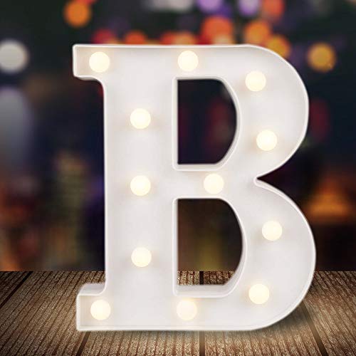 ODISTAR LED Light Up Marquee Letters, Battery Powered Sign Letter 26 Alphabet with Lights for Wedding Engagement Birthday Party Table Decoration bar Christmas Night Home,9’’, White(B)