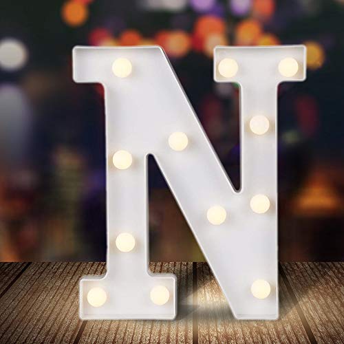 ODISTAR LED Light Up Marquee Letters, Battery Powered Sign Letter 26 Alphabet with Lights for Wedding Engagement Birthday Party Table Decoration bar Christmas Night Home,9’’, White (N)