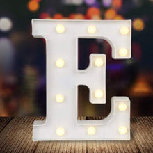 Load image into Gallery viewer, ODISTAR LED Light Up Marquee Letters, Battery Powered Sign Letter 26 Alphabet with Lights for Wedding Engagement Birthday Party Table Decoration bar Christmas Night Home,9’’, White (E)
