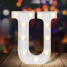 Load image into Gallery viewer, ODISTAR LED Light Up Marquee Letters, Battery Powered Sign Letter 26 Alphabet with Lights for Wedding Engagement Birthday Party Table Decoration bar Christmas Night Home,9’’, White (U)
