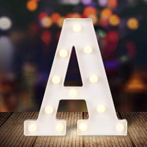 ODISTAR LED Light Up Marquee Letters, Battery Powered Sign Letter 26 Alphabet with Lights for Wedding Engagement Birthday Party Table Decoration bar Christmas Night Home,9’’, White(A)