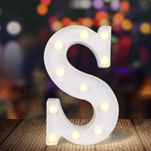 ODISTAR LED Light Up Marquee Letters, Battery Powered Sign Letter 26 Alphabet with Lights for Wedding Engagement Birthday Party Table Decoration bar Christmas Night Home,9’’, White (S)
