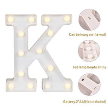 Load image into Gallery viewer, ODISTAR LED Light Up Marquee Letters, Battery Powered Sign Letter 26 Alphabet with Lights for Wedding Engagement Birthday Party Table Decoration bar Christmas Night Home,9’’, White (K)
