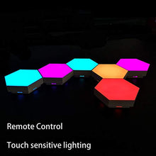 Load image into Gallery viewer, ODISTAR Remote Control Hexagon Wall Light,Smart Wall-Mounted Touch-Sensitive DIY Geometric Modular Assembled RGB led Colorful Light with USB-Power,Used in Bedroom,Living Room Decoration (6-Pack)
