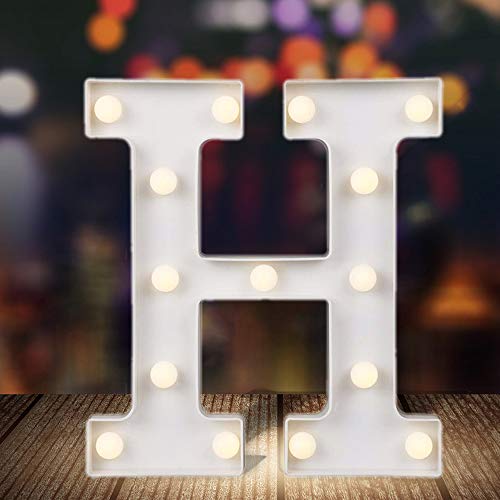 ODISTAR LED Light Up Marquee Letters, Battery Powered Sign Letter 26 Alphabet with Lights for Wedding Engagement Birthday Party Table Decoration bar Christmas Night Home,9’’, White (H)