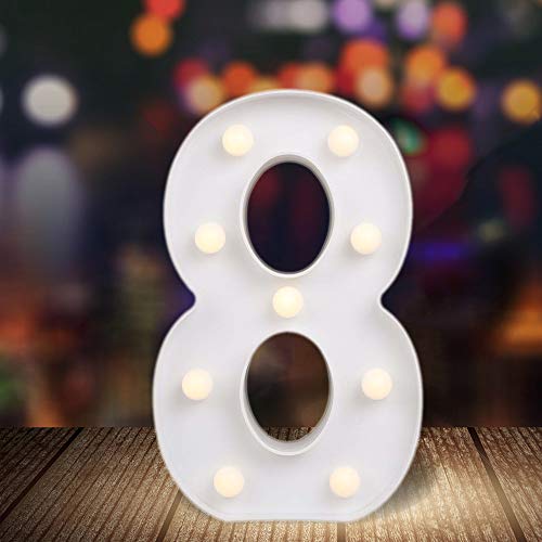 ODISTAR LED Light Up Marquee Letters, Battery Powered Sign Letter 26 Alphabet with Lights for Wedding Engagement Birthday Party Table Decoration bar Christmas Night Home,9’’, White(8)