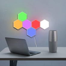 Load image into Gallery viewer, Hexagonal Wall Light Modular Touch Sensitive Lights Creative Geometry Assembly LED Hexagon Lights Suitable for Iving Room,Bedrooms ,DIY Lovers, Gifts (6 Pack)
