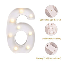 Load image into Gallery viewer, ODISTAR LED Light Up Marquee Letters, Battery Powered Sign Letter 26 Alphabet with Lights for Wedding Engagement Birthday Party Table Decoration bar Christmas Night Home,9’’, White(6)
