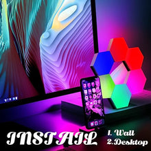 Load image into Gallery viewer, ODISTAR Remote Control Hexagon Wall Light,Smart Wall-Mounted Touch-Sensitive DIY Geometric Modular Assembled RGB led Colorful Light with USB-Power,Used in Bedroom (10-Pack)
