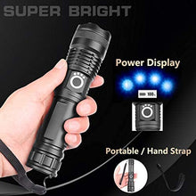 Load image into Gallery viewer, 10000 Lumen Rechargeable Tactical Flashlight, Bright Flashlight with 5 Modes, Waterproof, Zoomable, XHP50 LED for Hiking Hunting Camping Emergency Outdoor Sport
